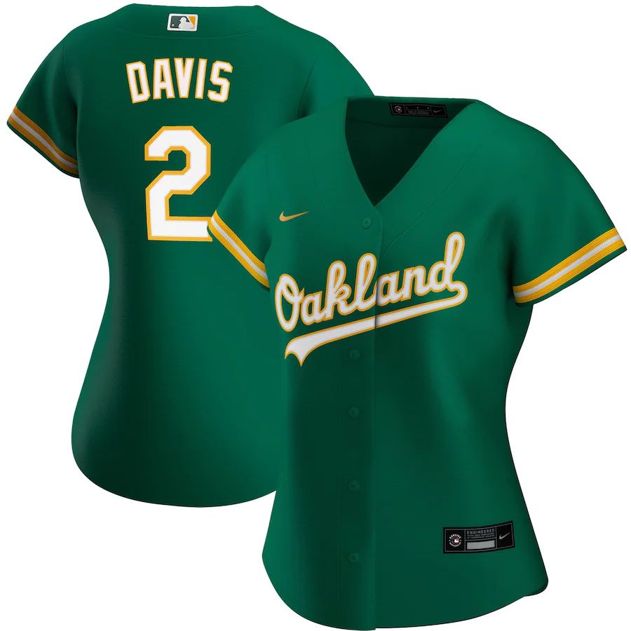 Womens Oakland Athletics #2 Khris Davis Nike Green Alternate Replica Player MLB Jerseys-0